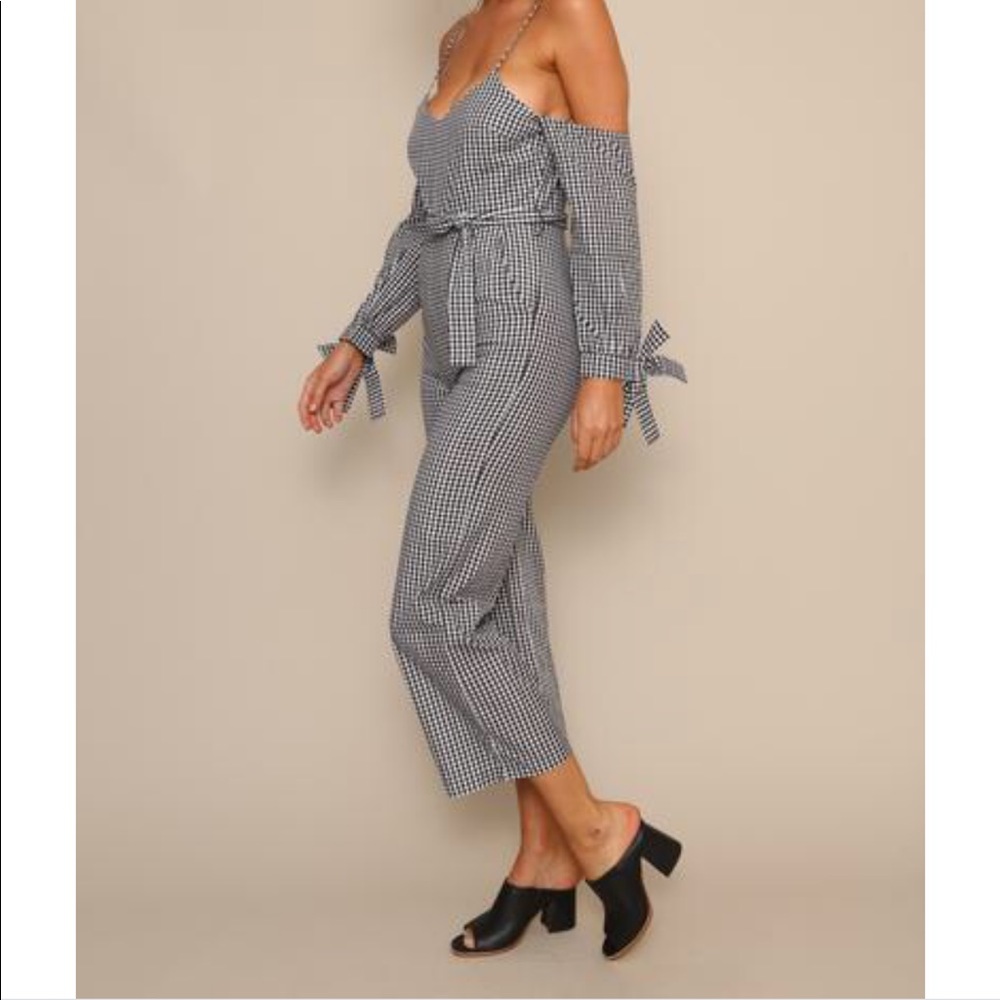 SHOP LUNA B Gingham Jumpsuit with Bow Sleeves